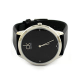 Calvin Klein Minimal Diamonds Black Dial Black Leather Strap Watch for Men - K3M211CS Authentic Buy Shop Now