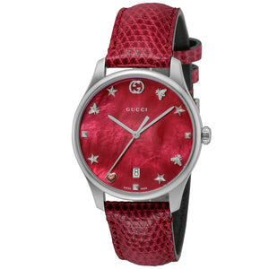 Gucci G-Timeless Cherry Red Mother of Pearl Dial 27mm Watch For Women - YA126584 Authentic Buy Shop Now
