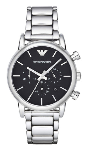 Emporio Armani Chronograph Black Dial Silver Steel Strap Watch For Men - AR1853 Authentic Buy Shop Now