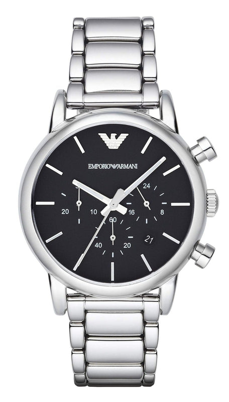 Emporio Armani Chronograph Black Dial Silver Steel Strap Watch For Men - AR1853 Authentic Buy Shop Now