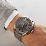 Diesel Mega Chief Chronograph Grey Dial Grey Steel Strap Watch For Men - DZ4466 Authentic Buy Shop Now