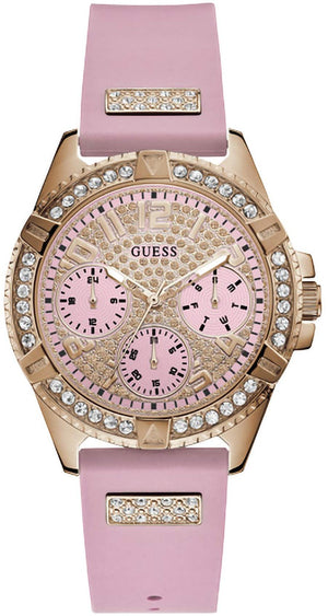 Guess Frontier Diamonds Rose Gold Dial Pink Rubber Strap Watch For Women - W1160L5 Authentic Buy Shop Now