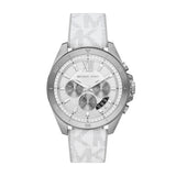 Michael Kors Brecken Chronograph Silver Dial White Leather Strap Watch For Men - MK8949 Authentic Buy Shop Now