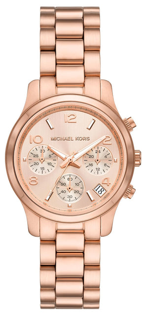 Michael Kors Runway Chronograph Rose Gold Dial Rose Gold Steel Strap Watch For Women - MK7327 Authentic Buy Shop Now