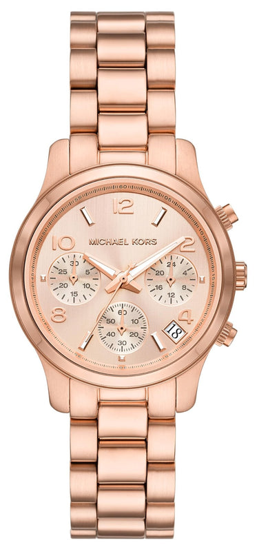 Michael Kors Runway Chronograph Rose Gold Dial Rose Gold Steel Strap Watch For Women - MK7327 Authentic Buy Shop Now