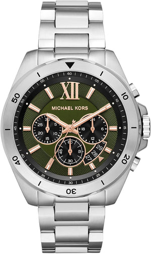 Michael Kors Brecken Chronograph Green Dial Silver Steel Strap Watch For Men - MK8984 Authentic Buy Shop Now