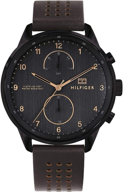 Tommy Hilfiger Chase Quartz Black Dial Brown Leather Strap Watch for Men - 1791577 Authentic Buy Shop Now