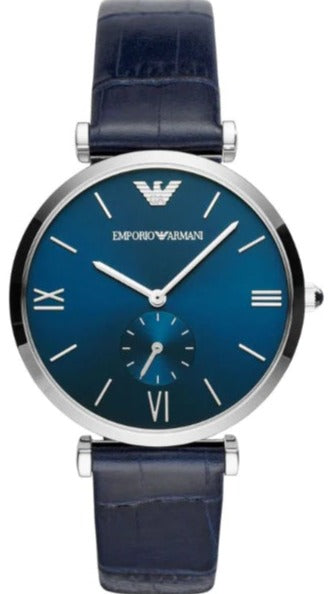 Emporio Armani Gianni T Bar Quartz Blue Dial Blue Leather Strap Watch For Men - AR11300 Authentic Buy Shop Now