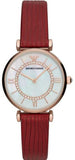 Emporio Armani Gianni T-Bar Analog Mother of Pearl Dial Red Leather Strap Watch For Women - AR11322 Authentic Buy Shop Now