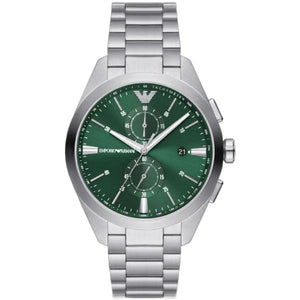 Emporio Armani Chronograph Green Dial Silver Steel Strap Watch For Men - AR11480 Authentic Buy Shop Now