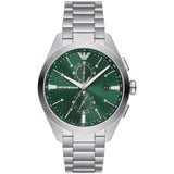 Emporio Armani Chronograph Green Dial Silver Steel Strap Watch For Men - AR11480 Authentic Buy Shop Now