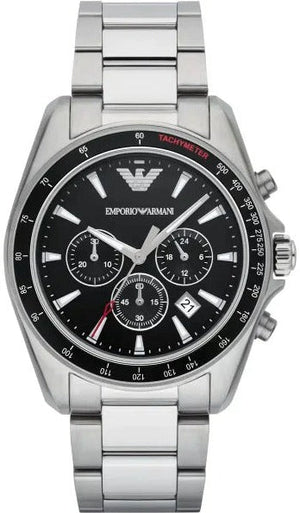 Emporio Armani Sigma Chronograph Black Dial Silver Steel Strap Watch For Men - AR6098 Authentic Buy Shop Now