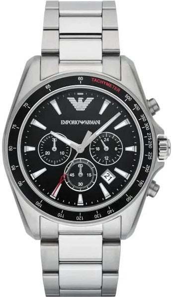 Emporio Armani Sigma Chronograph Black Dial Silver Steel Strap Watch For Men - AR6098 Authentic Buy Shop Now