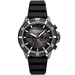 Emporio Armani Diver Chronograph Black Dial Black Silicon Strap Watch For Men - AR11515 Authentic Buy Shop Now