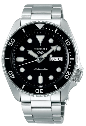 Seiko 5 Sports Automatic Day Date Black Dial Silver Steel Strap Watch for Men - SRPD55K1 Authentic Buy Shop Now