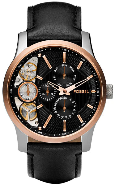 Fossil Twist Multi-Function Chronograph Black Dial Black Leather Strap Watch for Men - ME1099 Authentic Buy Shop Now