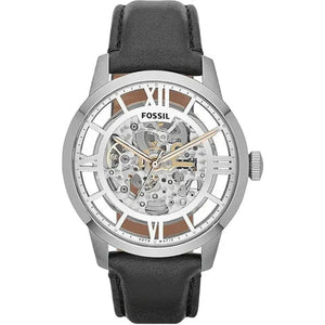 Fossil Townsman Automatic Skeleton Silver Dial Black Leather Strap Watch for Men - ME3041 Authentic Buy Shop Now