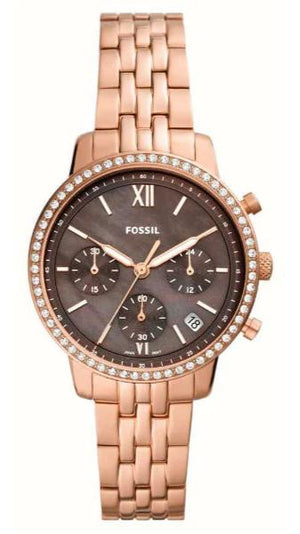 Fossil Neutra Chronograph Mother of Pearl Brown Dial Rose Gold Steel Strap Watch for Women - ES5218 Authentic Buy Shop Now