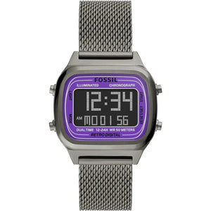 Fossil Retro Digital Purple Dial Grey Mesh Strap Watch for Men - FS5888 Authentic Buy Shop Now