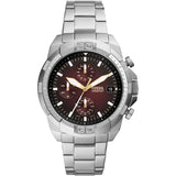 Fossil Bronson Chronograph Red Dial Silver Steel Strap Watch for Men - FS5878 Authentic Buy Shop Now
