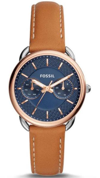 Fossil Tailor Date-Day Quartz Blue Dial Brown Leather Strap Watch for Women - ES4257 Authentic Buy Shop Now