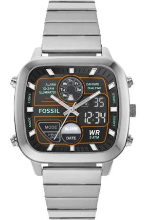 Fossil Retro Analog-Digital Black Dial Silver Steel Strap Watch for Men - FS5890 Authentic Buy Shop Now