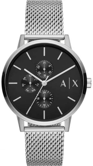 Armani Exchange Cayde Chronograph Black Dial Silver Mesh Strap Watch For Men - AX2714 Authentic Buy Shop Now