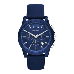 Armani Exchange Outerbanks Chronograph Blue Dial Blue Silicone Strap Watch For Men - AX1327 Authentic Buy Shop Now