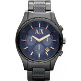 Armani Exchange Chronograph Blue Dial Grey Steel Strap Watch For Men - AX1166 Authentic Buy Shop Now