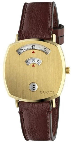 Gucci Grip Quartz Yellow Gold Dial Maroon Leather Strap Watch For Women - YA157405 Authentic Buy Shop Now