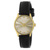 Gucci G Timeless Quartz Silver Dial Black Leather Strap Watch For Women - YA1265023 Authentic Buy Shop Now