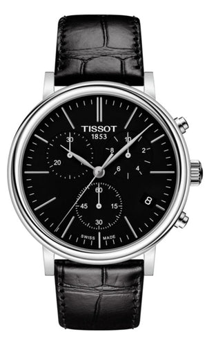 Tissot Carson Premium Chronograph Black Dial Black Leather Strap Watch For Men - T122.417.16.051.00 Authentic Buy Shop Now