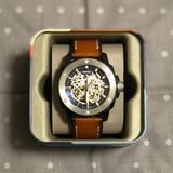 Fossil Modern Machine Automatic Skeleton Silver Dial Brown Leather Strap Watch for Men - ME3135 Authentic Buy Shop Now