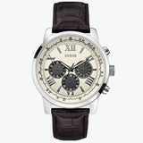 Guess Chronograph Quartz White Dial Brown Leather Strap Watch For Men - W0380G1 Authentic Buy Shop Now