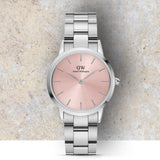 Daniel Wellington Iconic Link Pink Dial Silver Steel Strap Watch For Women - DW00100327 Authentic Buy Shop Now
