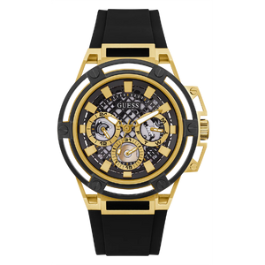 Guess Matrix Multifunction Gold Dial Black Rubber Strap Watch For Men - GW0423G2 Authentic Buy Shop Now