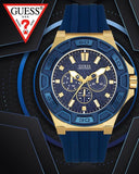 Guess Force Blue & Rose Gold Dial Blue Silicone Strap Watch For Men - W0674G2 Authentic Buy Shop Now
