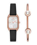 Emporio Armani Gianni T Bar Quartz Mother of Pearl Dial Blue Leather Strap Watch For Women - AR11466 Authentic Buy Shop Now