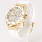 Michael Kors Everest Analog Gold Dial White Silicone Strap Watch For Women - MK7357 Authentic Buy Shop Now