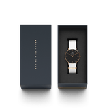 Daniel Wellington Classic Dover Black Dial White Nylon Strap Watch For Women - DW00100310 Authentic Buy Shop Now