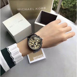 Michael Kors Wren Chronograph Gold Dial Black Steel Strap Watch for Women - MK5961 Authentic Buy Shop Now