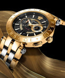 Versace V-Race Quartz Black Dial Gold Steel Strap Watch For Men - VEBV00519 Authentic Buy Shop Now