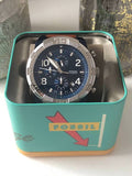 Fossil Bronson Chronograph Luggage Blue Dial Brown Leather Strap Watch for Men - FS5829 Authentic Buy Shop Now