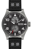 Hugo Boss Aeroliner Chronograph Black Dial Black Leather Strap Watch For Men - 1513086 Authentic Buy Shop Now