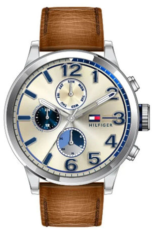 Tommy Hilfiger Jackson Multi-Function Silver Dial Brown Leather Strap Watch for Men - 1791239 Authentic Buy Shop Now