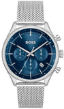 Hugo Boss Gregor Chronograph Blue Dial Silver Mesh Bracelet Watch For Men - 1514052 Authentic Buy Shop Now