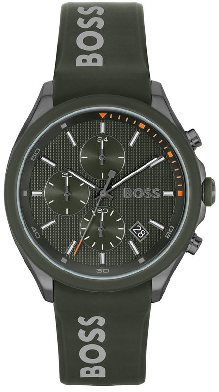 Hugo Boss Velocity Chronograph Green Dial Green Rubber Strap Watch For Men - 1514060 Authentic Buy Shop Now