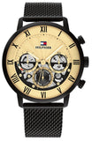 Tommy Hilfiger Legend Chronograph Gold Dial Black Mesh Bracelet Watch For Men - 1710568 Authentic Buy Shop Now