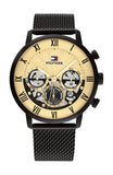 Tommy Hilfiger Legend Chronograph Gold Dial Black Mesh Bracelet Watch For Men - 1710568 Authentic Buy Shop Now