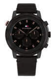 Tommy Hilfiger Troy Chronograph Black Dial Black Leather Strap Watch For Men - 1792110 Authentic Buy Shop Now